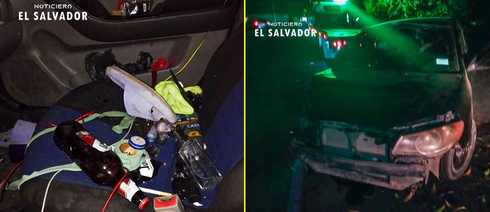 Abandonan auto tras volcar en redondel de San Salvador