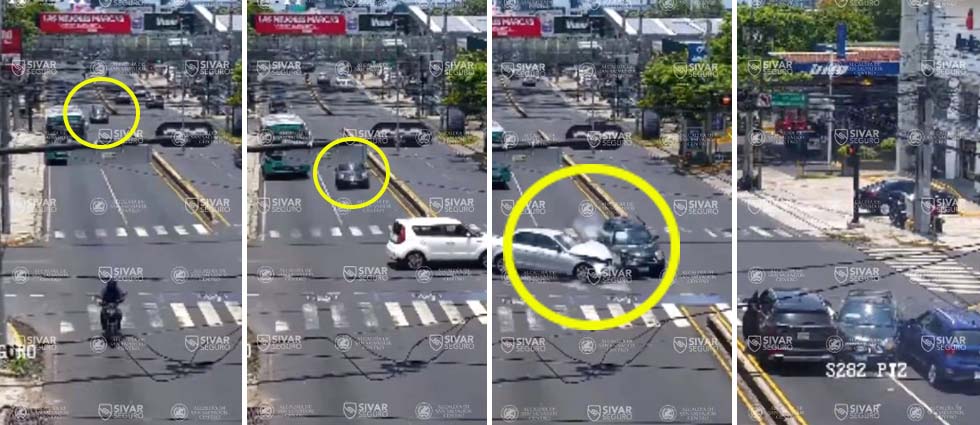 Conductor no respeta luz del semáforo y provoca fuerte choque con cuatro autos involucrados en la Escalón