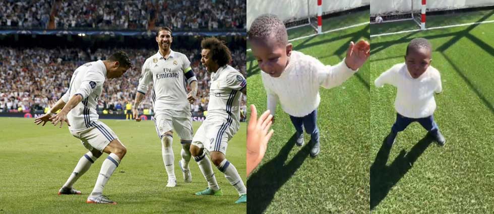 Lamine recrea con su simpático hermanito la icónica celebración de CR7 y Marcelo