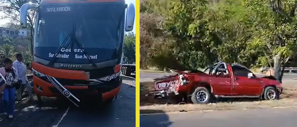 Bus de la ruta 305 choca contra pick up y lo saca de la carretera en El Carmen