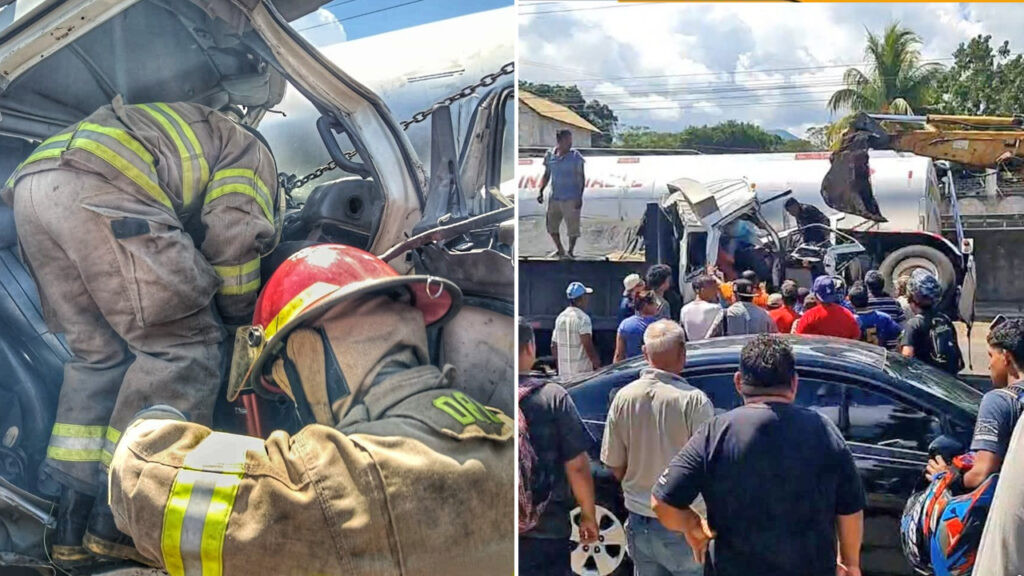 Emplean equipo hidráulico para rescatar a persona atrapada en accidente de Atiquizaya