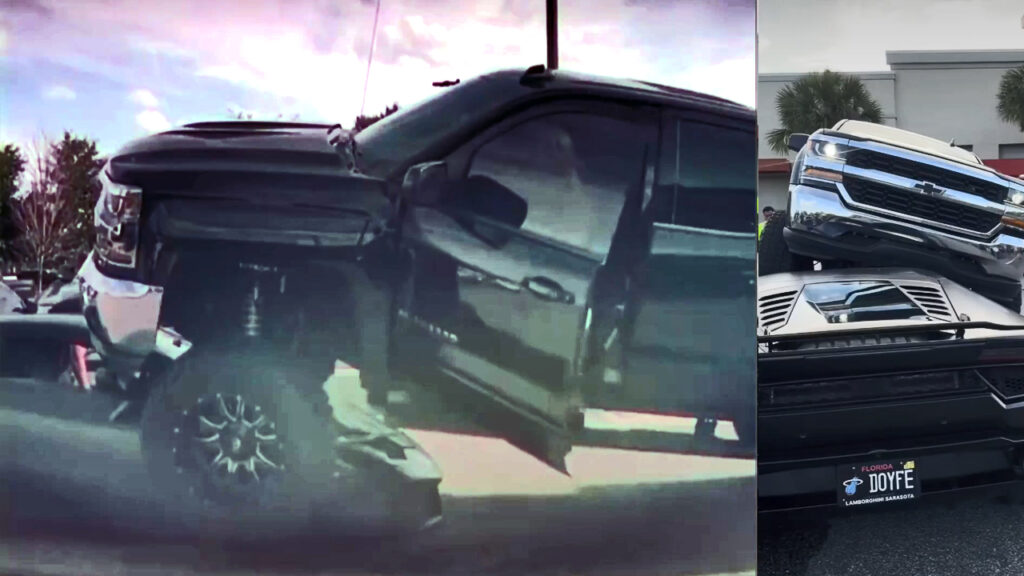 Conductora distraída aplasta un Lamborghini en un estacionamiento de Florida