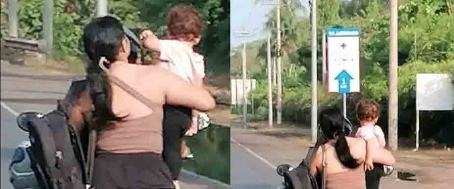 Denuncian a mamá que viajaba en moto con su hijo de 5 años sin casco