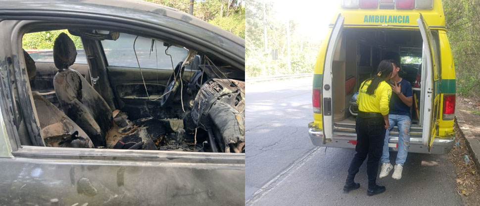 Comandos de Salvamento atienden a joven afectado tras incendiarse su vehículo