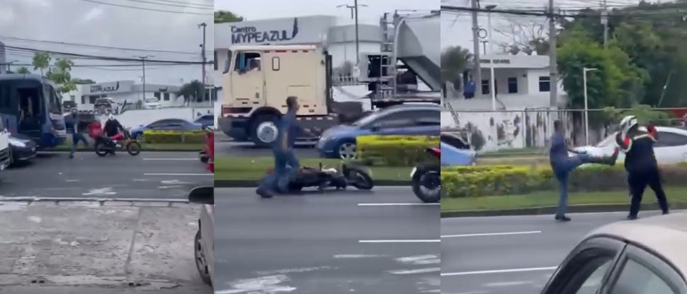 Motorista de transporte colectivo pierde el control y agrede a un motociclista