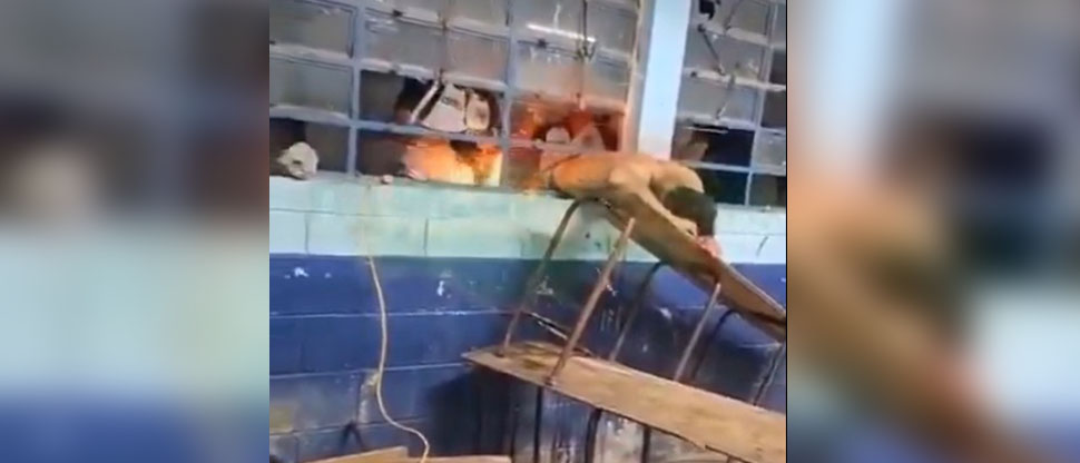 Guatemala: sujeto intentó hurtar objetos de un salón de clases y terminó atorado en los balcones