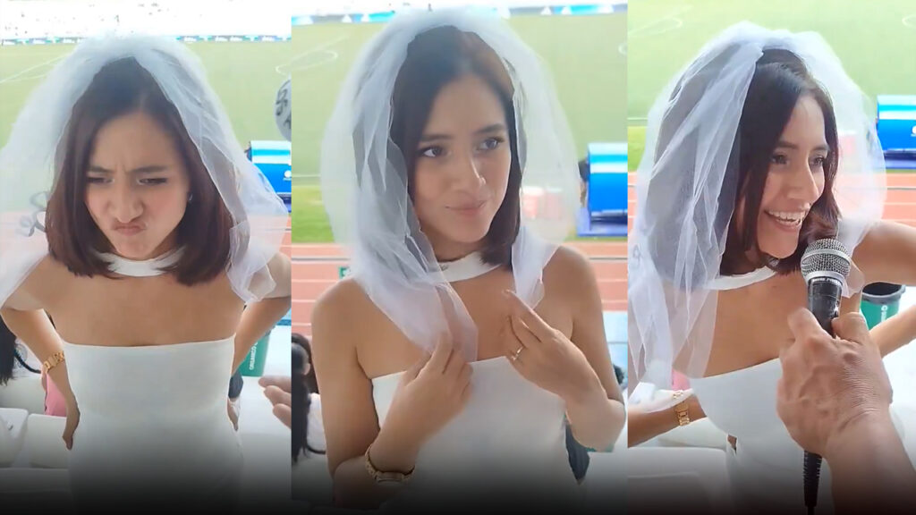 Vestida y alborotada, así llegó al estadio una aficionada del Hércules tras su despedida de soltera