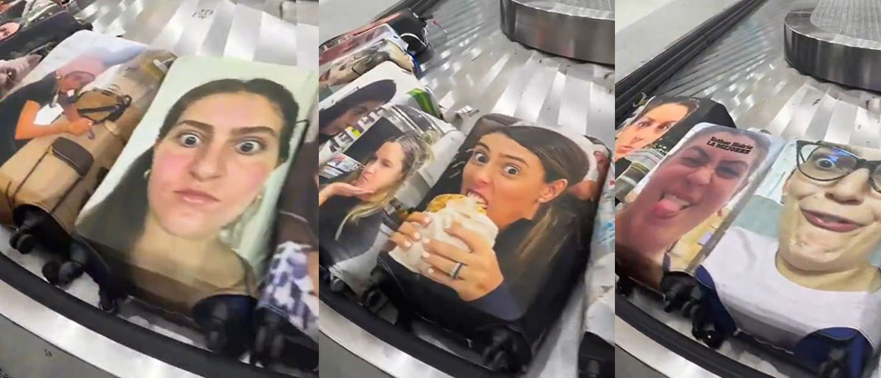 Familia mandó a imprimir sus rostros en grandes y ponerlos en sus maletas para no perderlas