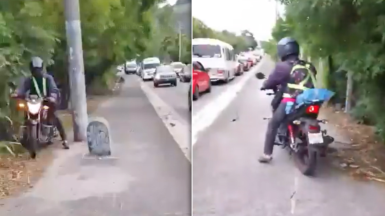 Denuncian a motociclista que circulaba sobre una acera poniendo en peligro a peatones