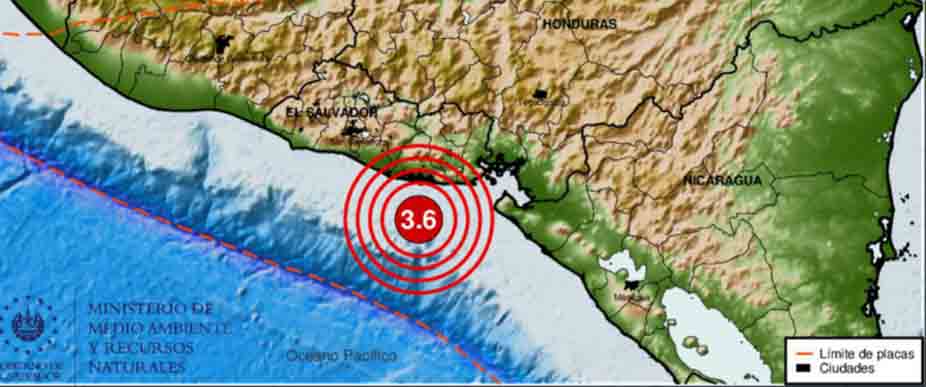 Ocurre sismo de 3.6 grados este miércoles en las costas de Usulután