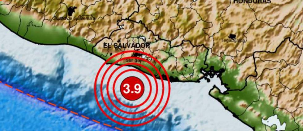 Sismo de 3.9 grados sacude parte de El Salvador esta tarde de lunes