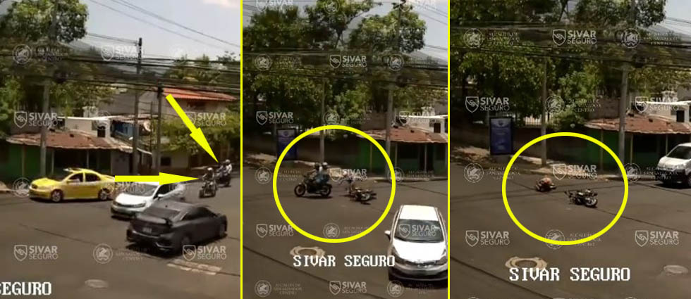 Motociclista cambia de carril de forma imprudente y acaba sobre el asfalto en San Salvador