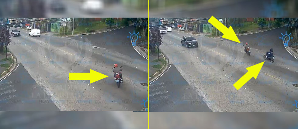 Motociclista provoca siniestro vial al cruzar la doble línea amarilla en Santa Tecla
