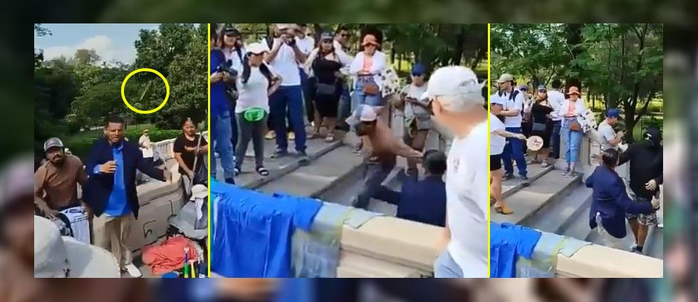 Agreden a creador de contenido en concentración del FMLN por Día del Trabajo en el parque Cuscatlán