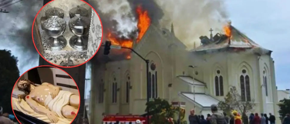 Histórica iglesia se incendia, pero objetos religiosos permanecen intactos