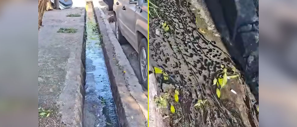 Denuncian a dueño de taller por desechar aceite de vehículos sobre la canaleta