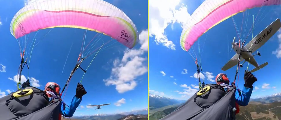 Paracaidista vive momento aterrador al ser impactada por avioneta en Los Alpes Suizos