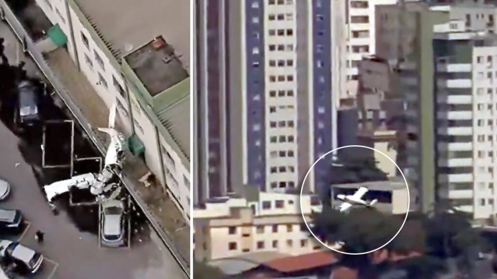 Momento exacto cuando avioneta se estrella contra un edificio de apartamentos en Belo Horizonte, Brasil