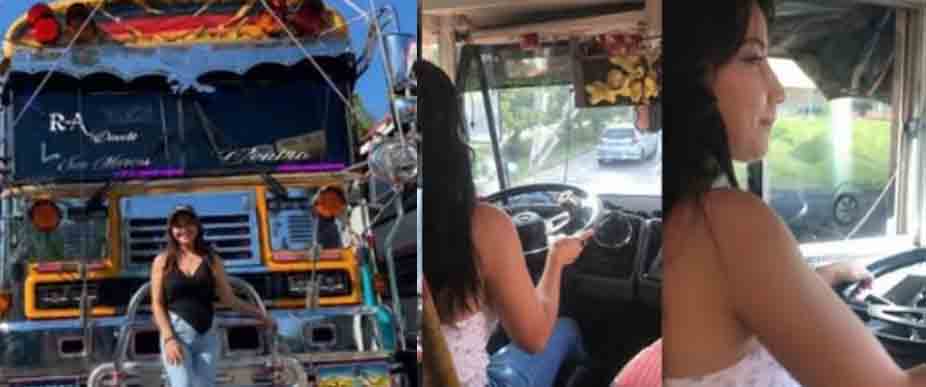 Salvadoreña se «roba» las miradas tras aprender a manejar un autobús de San Marcos