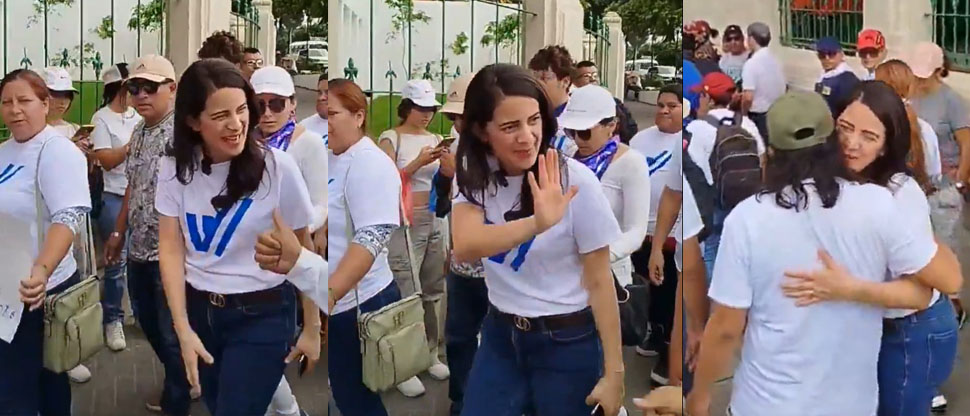 Claudia Ortiz aprovecha la marcha del día del trabajo para hacer propaganda de su partido VAMOS