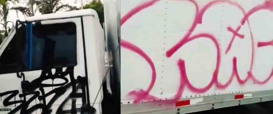 Denuncian a grafiteros por manchar camión cuando solo estaba trabajando en Altavista