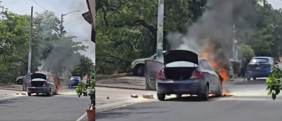 Reportan vehículo en llamas en Olocuilta