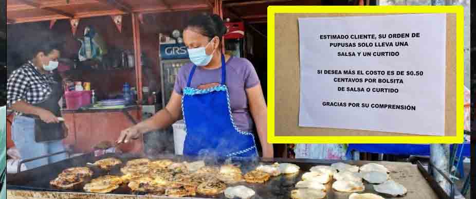 Denuncian por el cobro extra de curtido y salsa en pupusería de Suchitoto