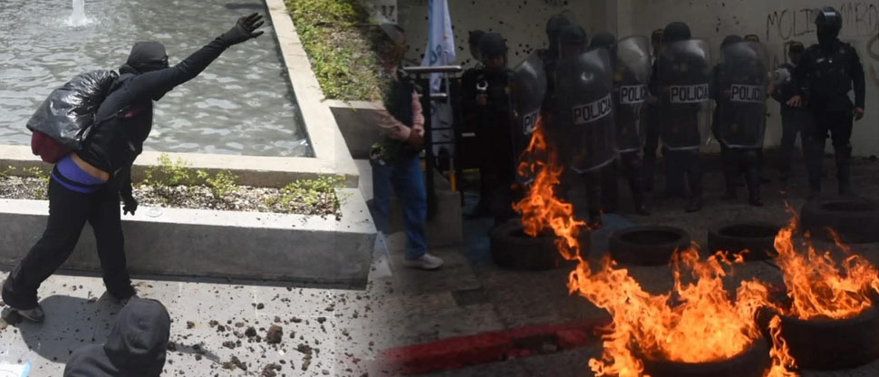 Estudiantes vandalizan Universidad de San Carlos, Guatemala