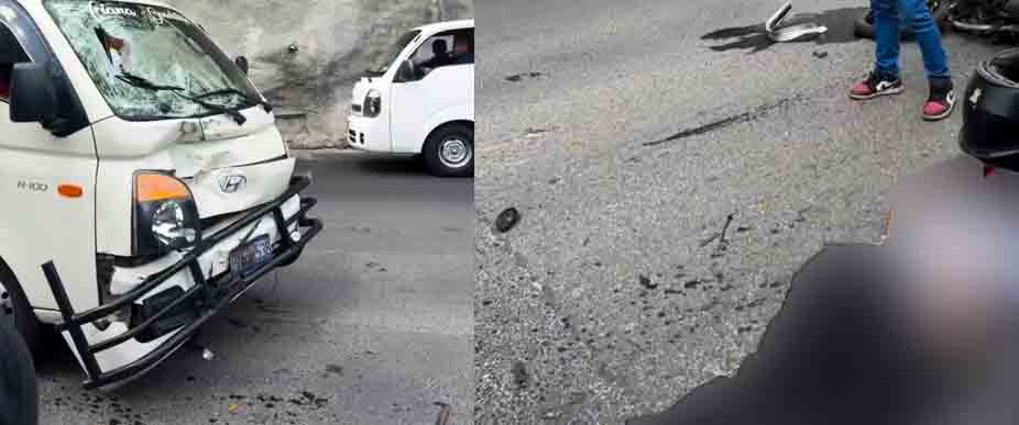 Biker termina lesionado de gravedad tras impactar contra camión