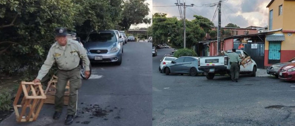 CAM retira objetos utilizados para apartar parqueos en Santa Tecla