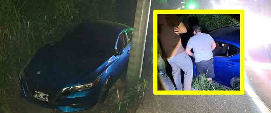 Conductora resulta lesionada tras salirse de la carretera de Oro frente a centro comercial en Alta Vista