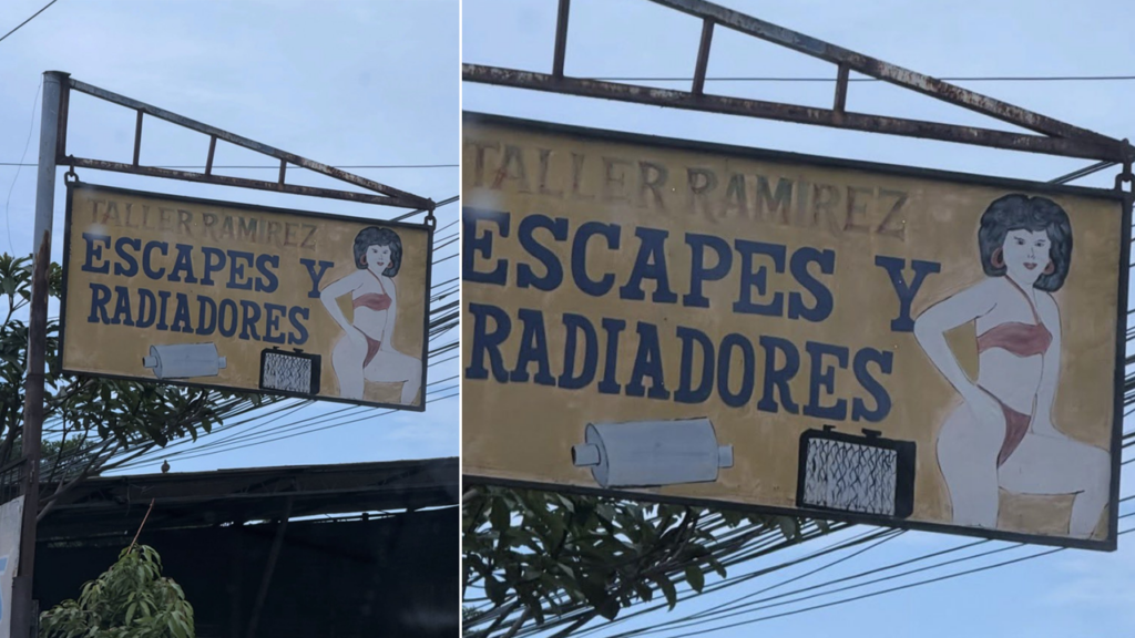 Todo un clásico: popular rotulo de un taller sigue robando miradas en Soyapango