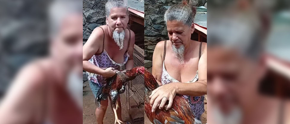Se viraliza mujer con barba que cría los gallos más grandes del país para venderlos
