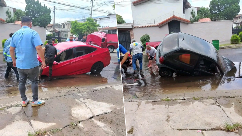 Hundimientos provocan daños en vehículos en Santa Tecla