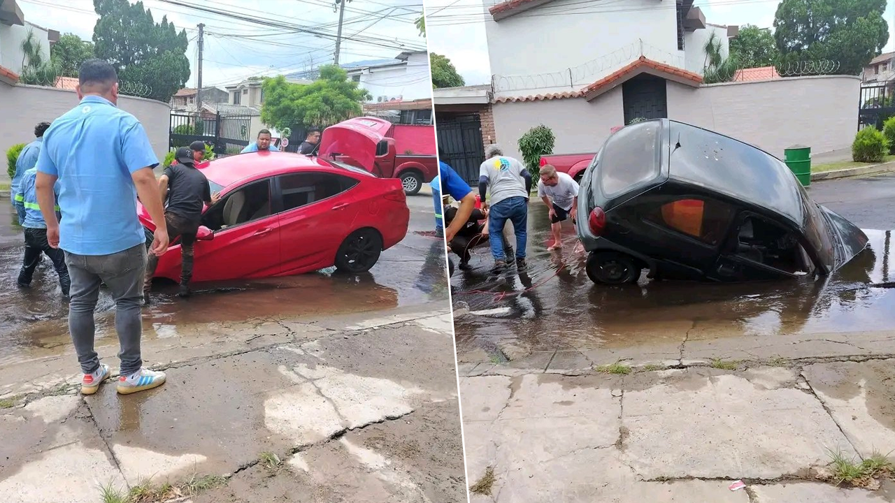Hundimientos provocan daños en vehículos en Santa Tecla