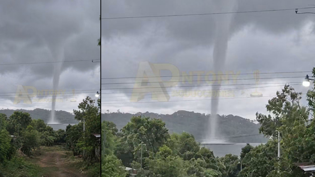 Tromba marina sorprende a habitantes de la zona en la laguna El Espino, Ahuachapán