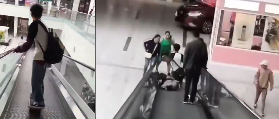 México: joven baja las gradas eléctricas con su patineta y termina golpeando a una mujer