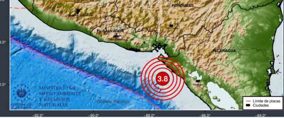 Sismo de 3.8 grados en Nicaragua fue sensible en El Salvador este lunes